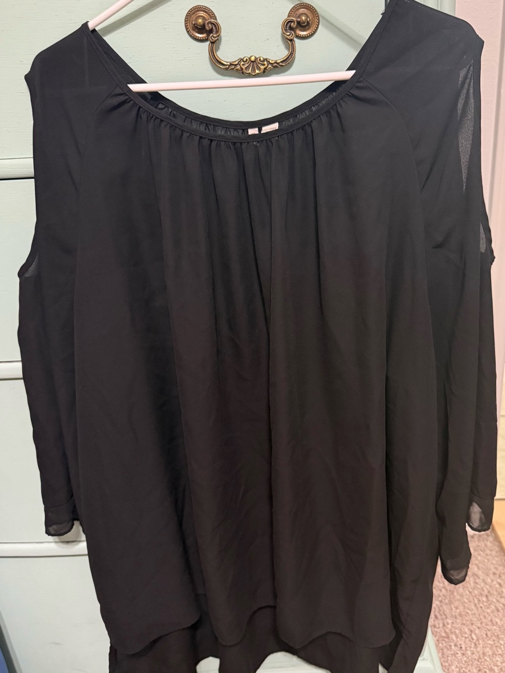 Black Women's Chiffon Top with Cold Shoulder Sleeves